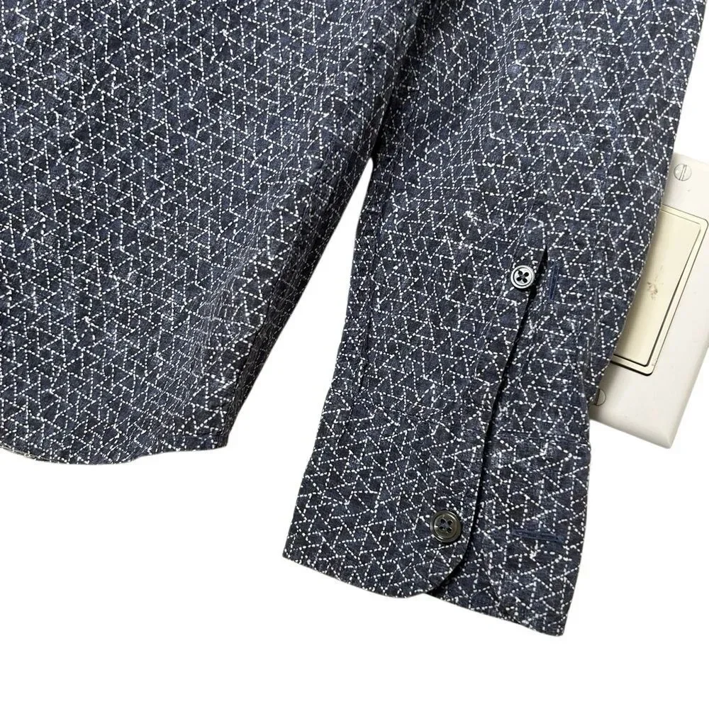 Ermenegildo Zegna Geometric Abstract Button Down Shirt Navy White  Designer M